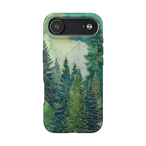 Stained Glass Emerald Forest Phone Case | Pine Trees, Watercolor Mountain image 8