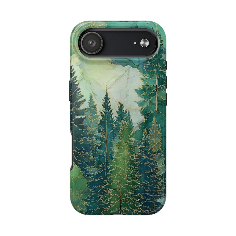 Stained Glass Emerald Forest Phone Case | Pine Trees, Watercolor Mountain image 8