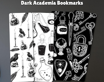 Dark Academia Bookmarks: Gothic Ravens, Skulls & Alchemy