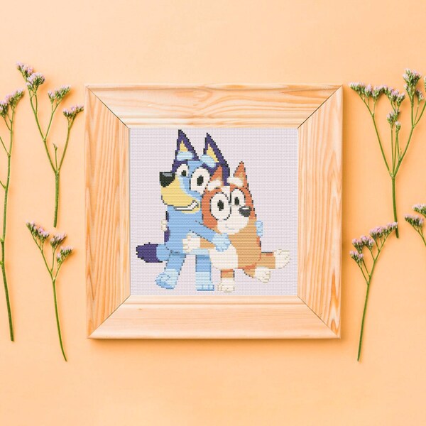 Bingo & Bluey Hug Cross Stitch Pattern