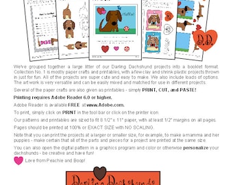 Dog Activity Book _ Darling DACHSHUND No. 1 _ Paper Crafts, Toys, More _ PDF _ Digital Download _ Clip Art _ Collage Sheet _ Digital Art