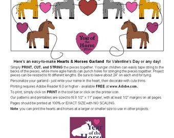 Happy HORSES Hearts & Horses _ GARLAND _ Digital Art _ PDF _ Digital Download _ Paper Craft Collage Sheet Printable Valentine Horse Project