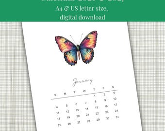 Digitaler Kalender 2026 & 2027 Printable | Butterfly Calendar PDF | A4 und US Letter | in Deutscher und Englischer Sprache | Mo-So und So-Sa