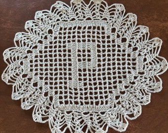 New Custom Personalized Filet Crochet 1 Letter Initial Doily