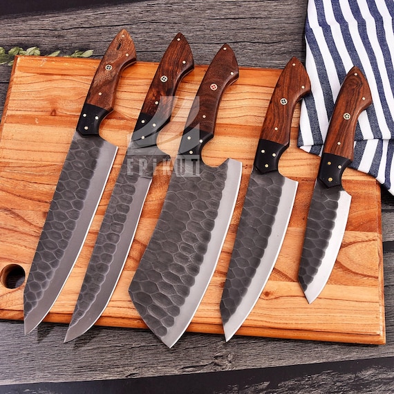D2 Steel Chef Set, Hand Forged Damascus Chef Set, Damascus Chef Knife, Kitchen Knife, Handmade Damascus Steel BBQ Knife Set Gift MEN