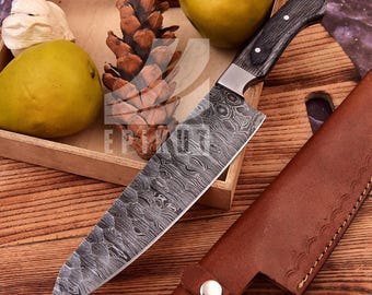 Handmade Damascus Chef Knife: Bone, Blackwood & Rosewood Handle