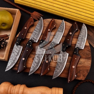 Hand Forged Damascus Steel Steak knives, BBQ Steak knife, Kitchen knives, Anniversary gift, Christmas Gift for MEN | The Handmade Steak