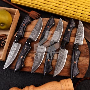 Damascus Steel Steak Knives, Chef Knives, BBQ Steak Knives, Chef Set, Damascus Chef Set, Anniversary & Birthday Gift for Her Handmade Steaks