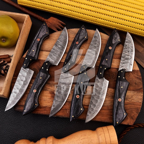 Damascus Steel Steak Knives, Chef Knives, BBQ Steak Knives, Chef Set, Damascus Chef Set, Anniversary & Birthday Gift for Her Handmade Steaks
