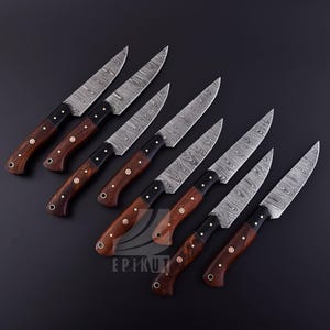 Hand Forged Damascus Steel Steak knives, BBQ Steak knife, Kitchen knives, Anniversary gift, Christmas Gift for MEN | The Handmade Steak