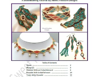 Beading Pattern for Boho Wrap Bracelet, Necklace, Earrings, and more, Tutorial for Intermediate Beadweavers