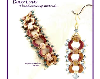 Honeycomb and Arcos Par Puca Crescent Tutorial, Crystal and Seed Bead Bracelet & Dangle Earring Pattern for Intermediate to Advanced Beaders
