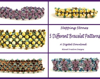 Pattern for Weaving 5 Different Beaded Bracelets with Pellet Beads and Seed Beads