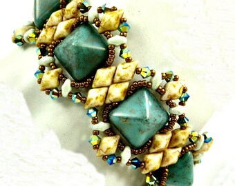 Beading Pattern for Statement Bracelets using 12mm Pyramids, Gemduos, and MiniDuos