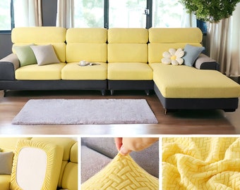 Yellow Elastic Sofa Cushion SlipCovers | Non-Slip SlipCover | Fitted Sofa cover | Stretchy Cushion Cove | Pets Sofa Protector