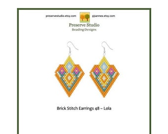 Brick Stitch Earring Pattern, Brick Stitch, Delica Beading Pattern, Drop Earrings, 48 Lola