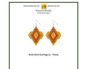 Brick Stitch Earring Pattern, Brick Stitch, Delica Beading Pattern, Drop Earrings, 52 Fiesta