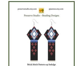 Brick Stitch Earring Pattern, Fringe Earrings, Delica Beading Pattern, Drop Earrings, #41 Indulge