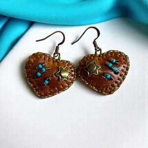 Artisan Leather Earrings, Chic Earrings, Handcrafted Hearts