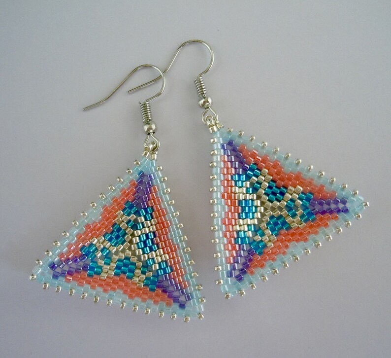 Peyote Earring Pattern, Seed Bead Pattern, Bead Triangle Pattern, Beading Tutorial, Peyote Stitch, Delica Seed Bead, Earring Tutorial image 3