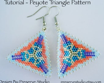 Peyote Earring Pattern, Seed Bead Pattern, Bead Triangle Pattern, Beading Tutorial, Peyote Stitch, Delica Seed Bead, Earring Tutorial