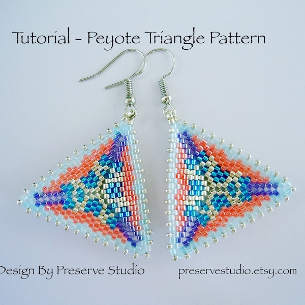 Peyote Earring Pattern, Seed Bead Pattern, Bead Triangle Pattern, Beading Tutorial, Peyote Stitch, Delica Seed Bead, Earring Tutorial