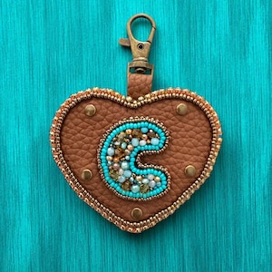 Beaded Leather Initial Charm: Boho Purse Accessory