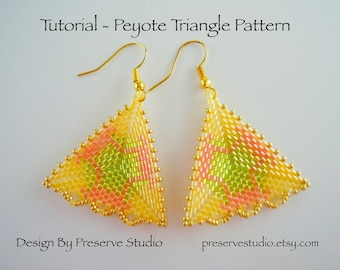 Peyote Earring Pattern, Seed Bead Pattern, Bead Triangle Pattern, Beading Tutorial, Peyote Stitch, Delica Seed Bead, Earring Tutorial