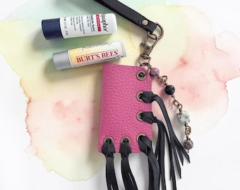 Lip Balm Holder, Bag Flair,  Beaded Clip-On Purse Accessory