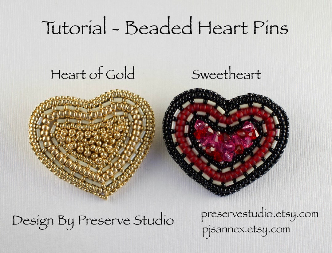 Pin Hearts Pattern Beaded Heart Pin Tutorial: Embroidery Instructions (PDF Pattern) - Etsy
