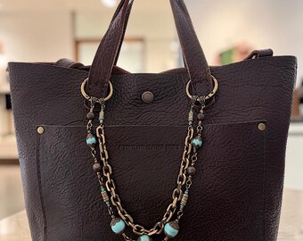 Turquoise Boho Double Chain Bag Necklace, Beaded Purse Accessory, Layered, Necklace, Rustic Bohemian Charm