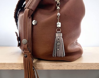 Leather Bag Tassel, Metallic Tassel, Beaded Accessory
