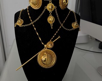 Ethiopian Habesha Jewelry Set – Choker Necklace, Bracelet, Earrings & Ring, 24K Gold Plated Eritrea Collection