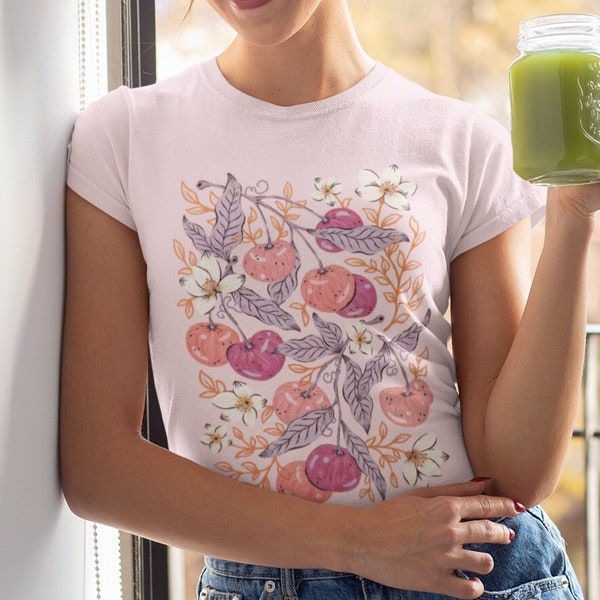 Cherry Blossom T-Shirt, Vintage Botanical Illustrations, Vintage Fruit Drawings, Japanese Fashion, Fairycore, Cottagecore, Cherry Flower