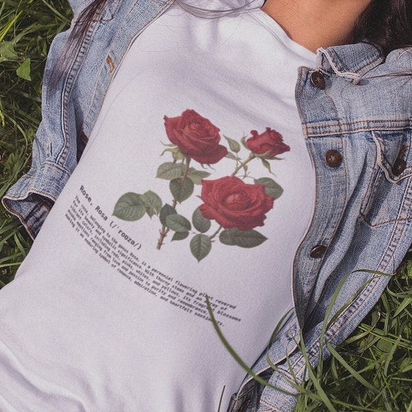 Rose Flower T-Shirt, June Birth Flower, Plant Lady Shirt, Cottagecore, Downtown Girl, Vintage Botanical Illustrations, Fairycore Clothing