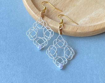 Japanese Mizuhiki Earrings | Gold, Brilliant white & Navy blue | Gift for Her | Eco friendly earrings