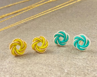 yellow green earrings | blue green earrings | Tiny Flower | Eco friendly | Hypoallergenic | Non Pierced | Clip On earrings | Gift for Her
