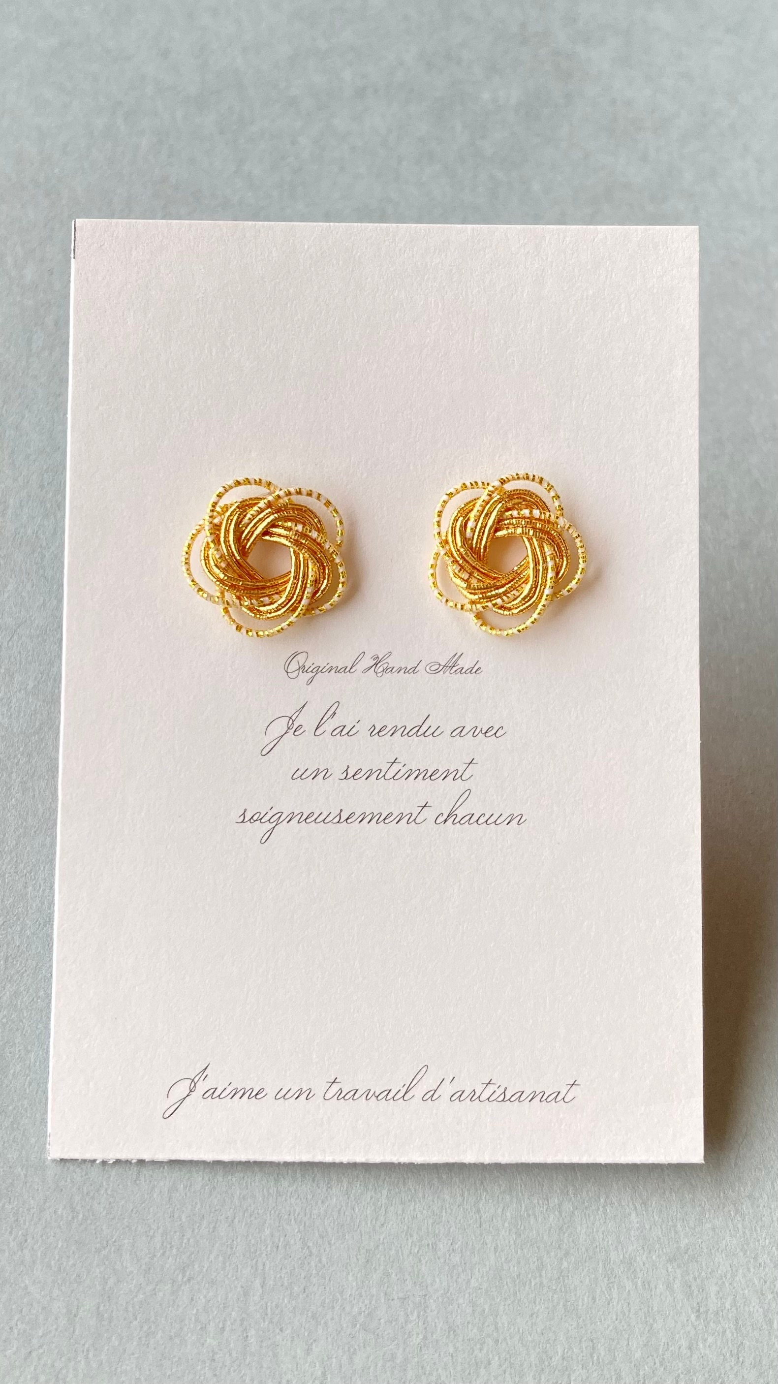 Gold Earrings | Japanese Mizuhiki | Tiny Flower | Eco friendly earrings | Hypoallergenic | Non Pierced | Clip On earrings | Gift for Her