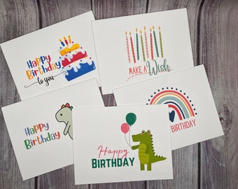 Birthday Card Set of 5, 10 or 20 with envelopes- Kids, Friends, and More!