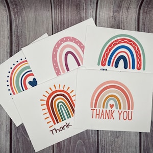 Rainbow Thank YOU Cards Set of 5, 10 or 20 with envelopes zdjęcie 1