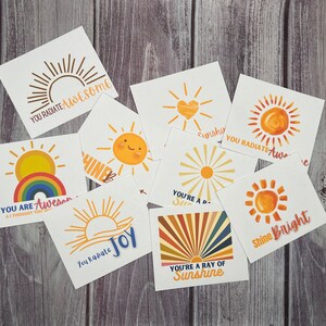 Cartões de bondade e alegria para impressão SUNSHINE - dois tamanhos incluídos! - Perfeito para professores, pais, conselheiros, amigos e muito mais