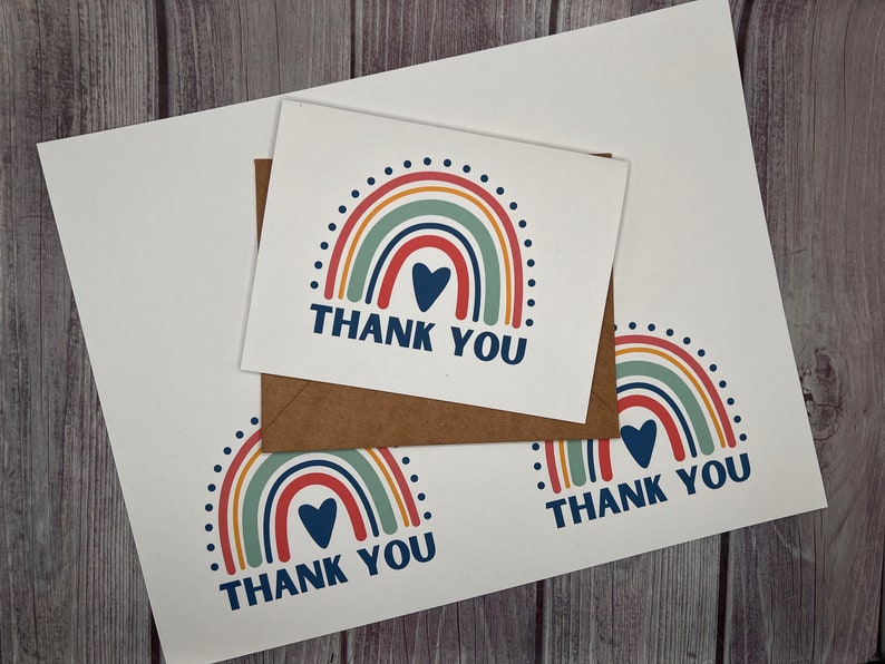 Rainbow Thank YOU Cards Set of 5, 10 or 20 with envelopes zdjęcie 7