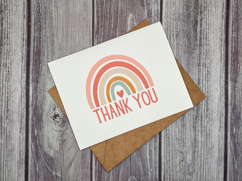 Rainbow Thank YOU Cards Set of 5, 10 or 20 with envelopes zdjęcie 5