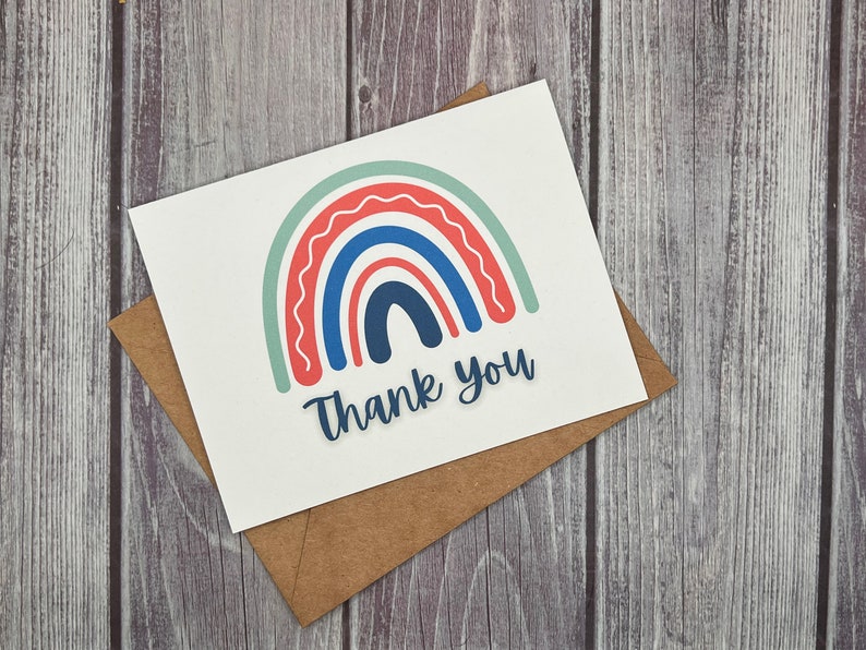 Rainbow Thank YOU Cards Set of 5, 10 or 20 with envelopes zdjęcie 4