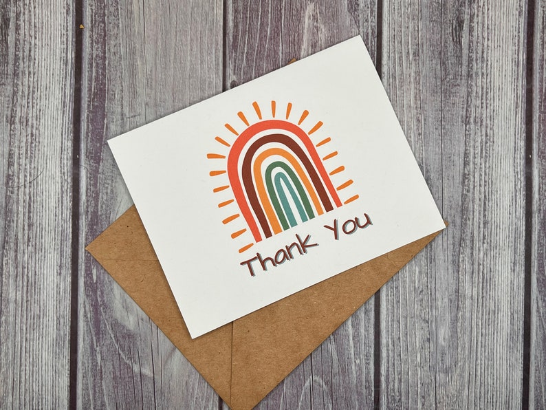 Rainbow Thank YOU Cards Set of 5, 10 or 20 with envelopes zdjęcie 3