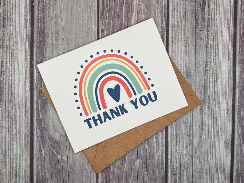 Rainbow Thank YOU Cards Set of 5, 10 or 20 with envelopes zdjęcie 2