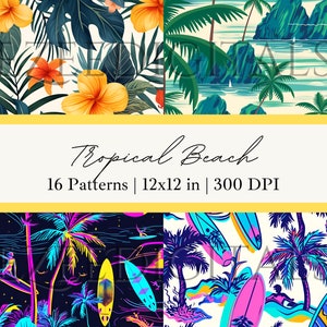 Tropical Beach Seamless Pattern Tropical Beach Digital Paper Beach ...