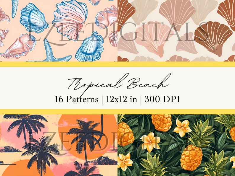 Tropical Beach Seamless Pattern Tropical Beach Digital Paper Beach ...