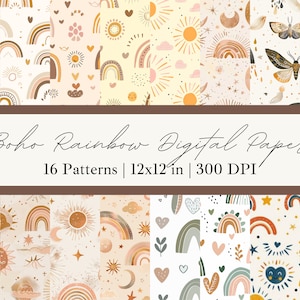 Boho-Regenbogen-Nahtlos Digitales Papier-Regenbogen Boho-Kinderzimmer-Tapete-Regenbogen-Muster für Kinderzimmer Boho-Tapete-Regenbogen-Digital-Papier