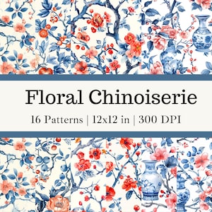 Patrón sin costuras de chinoiserie Papel digital de chinoiserie Fondo de pantalla de chinoiserie Patrón digital de chinoiserie Fondo de pantalla digital de chinoiserie